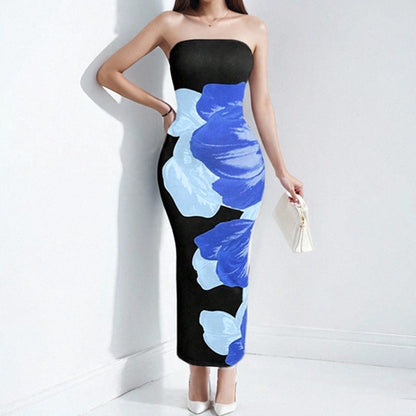 Robe longue femme – Coupe slim – Sans bretelles – Imprimé floral élégant