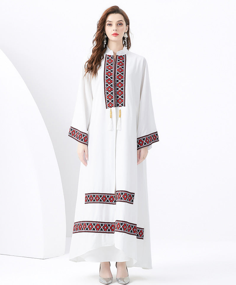 Ensemble deux pièces femme – Robe sans manches et kimono bohème – Détails brodés – Lien à pampilles – Coupe ample