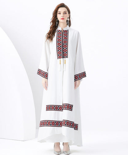Ensemble deux pièces femme – Robe sans manches et kimono bohème – Détails brodés – Lien à pampilles – Coupe ample
