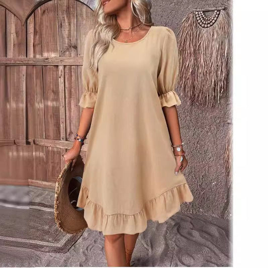 Robe midi femme – Coupe ample – Manches volantées – Ourlet fluide – Tissu respirant