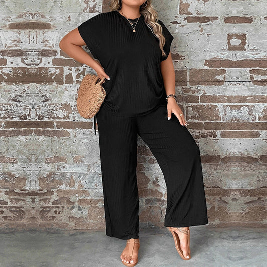 Ensemble femme deux pièces – Manches courtes – Pantalon large fluide