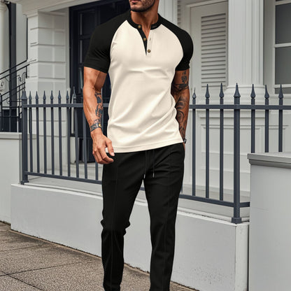 Ensemble deux pièces homme – Haut manches courtes – Coupe slim – Manches raglan – Pantalon droit – Mélange coton
