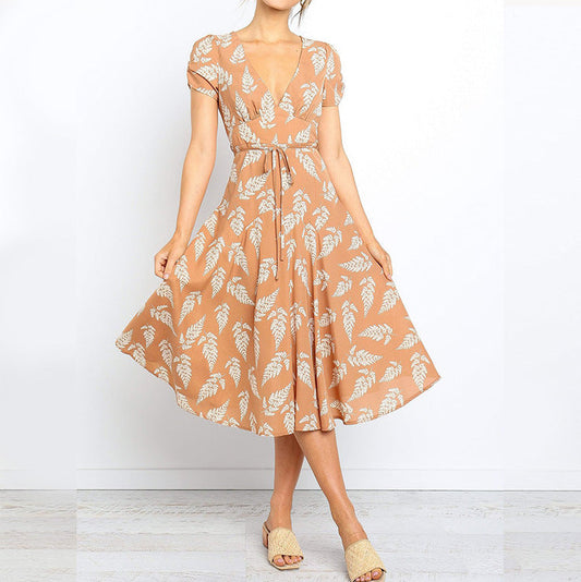Robe midi femme – Coupe flatteuse – Tissu respirant – Manches courtes