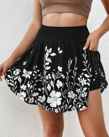 Jupe-Short Femme – Imprimé Fleuri – Taille Élastique – Coupe Ample