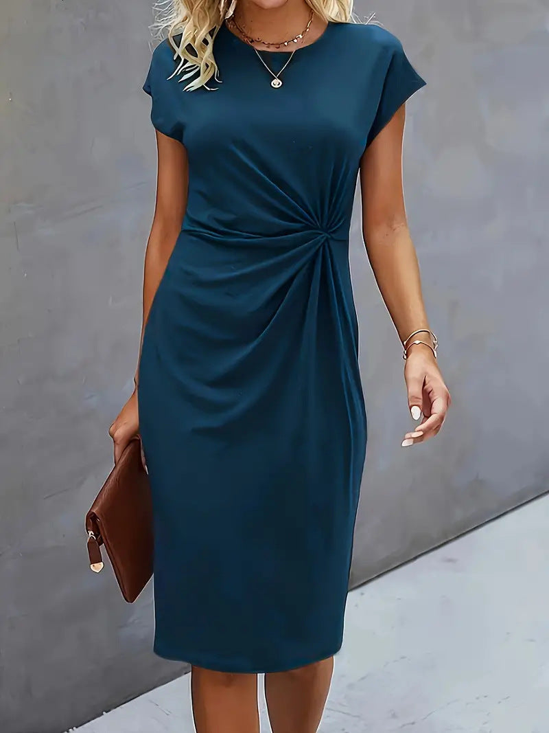 Robe femme moulante – Coupe ajustée – Manches courtes – Col rond – Nœud latéral