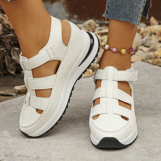 Sandales compensées femme – Bout fermé – Design ajouré – Bride réglable – Semelle plateforme