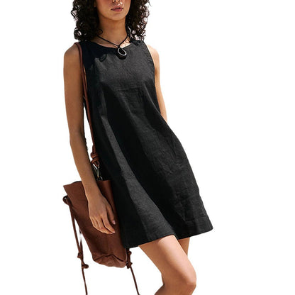 Robe mini femme – Dos ouvert – Sans manches – Coupe ample – Fibres naturelles respirantes