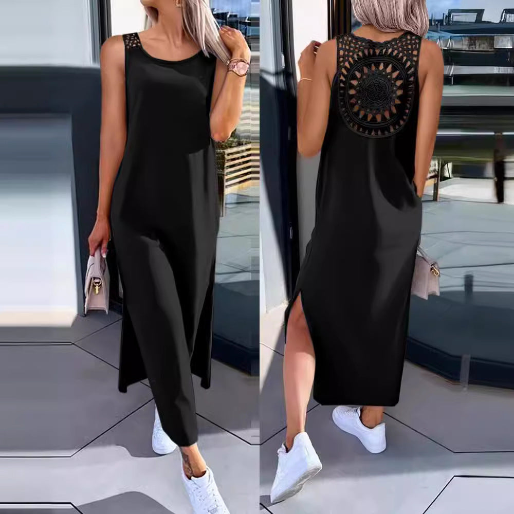 Robe longue femme – Coupe décontractée – Bretelles larges – Dos en dentelle élégant