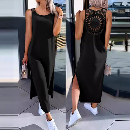 Robe longue femme – Coupe décontractée – Bretelles larges – Dos en dentelle élégant