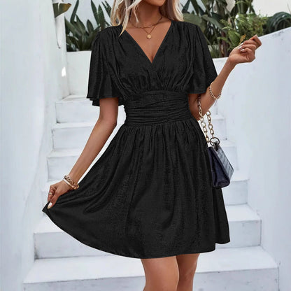 Robe portefeuille femme – Décolleté en V – Manches volantées – Coupe évasée