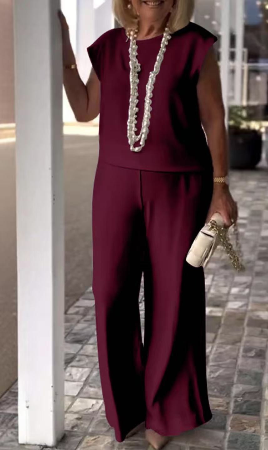 Ensemble Femme – Haut Sans Manches – Pantalon Large Taille Haute – Coupe Évasée Élégante