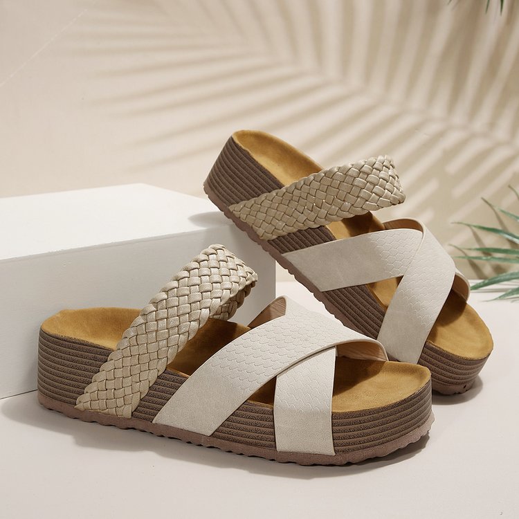 Sandales femme – Semelle plateforme – Brides croisées tressées – Bout ouvert respirant