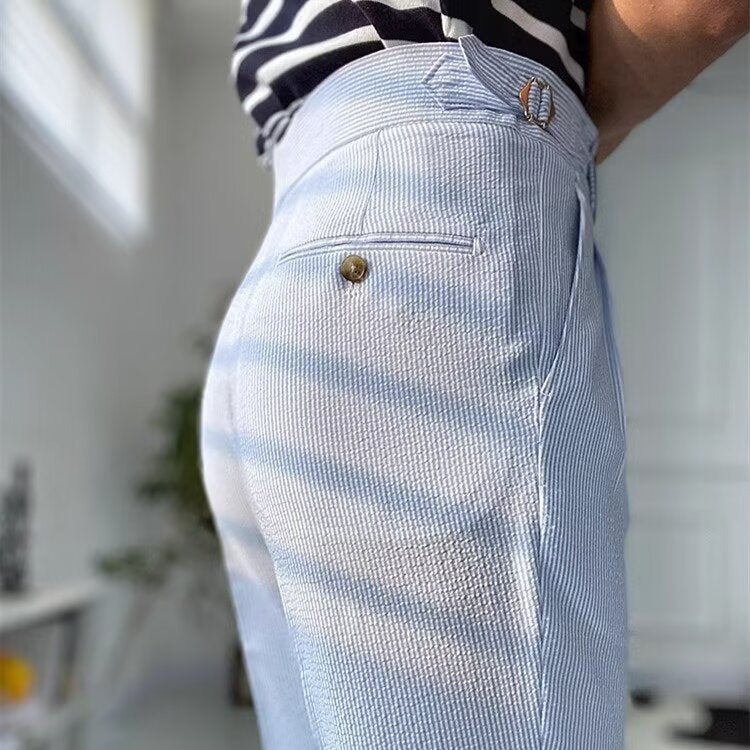 Pantalon homme droit – Taille haute – Tissu respirant texturé – Finitions élégantes