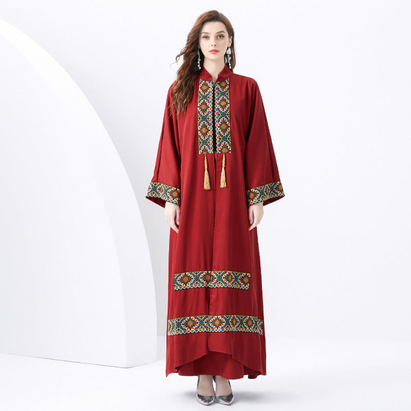 Ensemble deux pièces femme – Robe sans manches et kimono bohème – Détails brodés – Lien à pampilles – Coupe ample