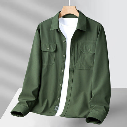 Chemise homme manches longues – Coupe décontractée – Tissu léger respirant – Style utilitaire multipoches