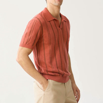 Polo homme – Coupe régulière – Maille texturée – Col en V – Manches courtes