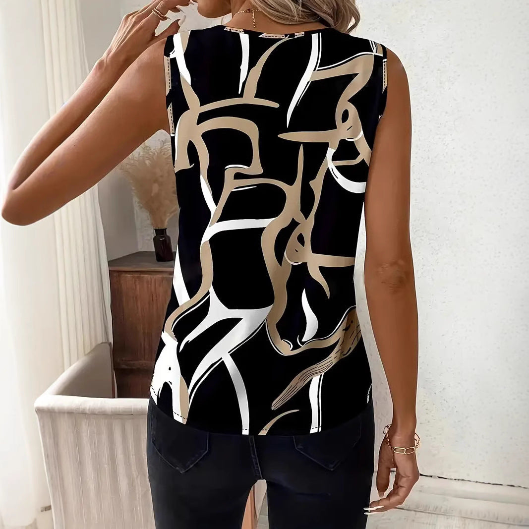 Top sans manches femme – Encolure V – Coupe ample – Motif abstrait
