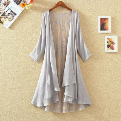 Gilet Femme Mi-Long – Tissu Respirant – Dos Dentelle – Coupe Ample – Manches 3/4
