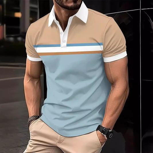 Polo homme – Coupe slim – Coton – Rayures poitrine – Manches courtes
