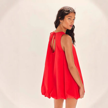 Robe courte femme – Sans manches – Dos nu – Coupe trapèze fluide – Ourlet ballon