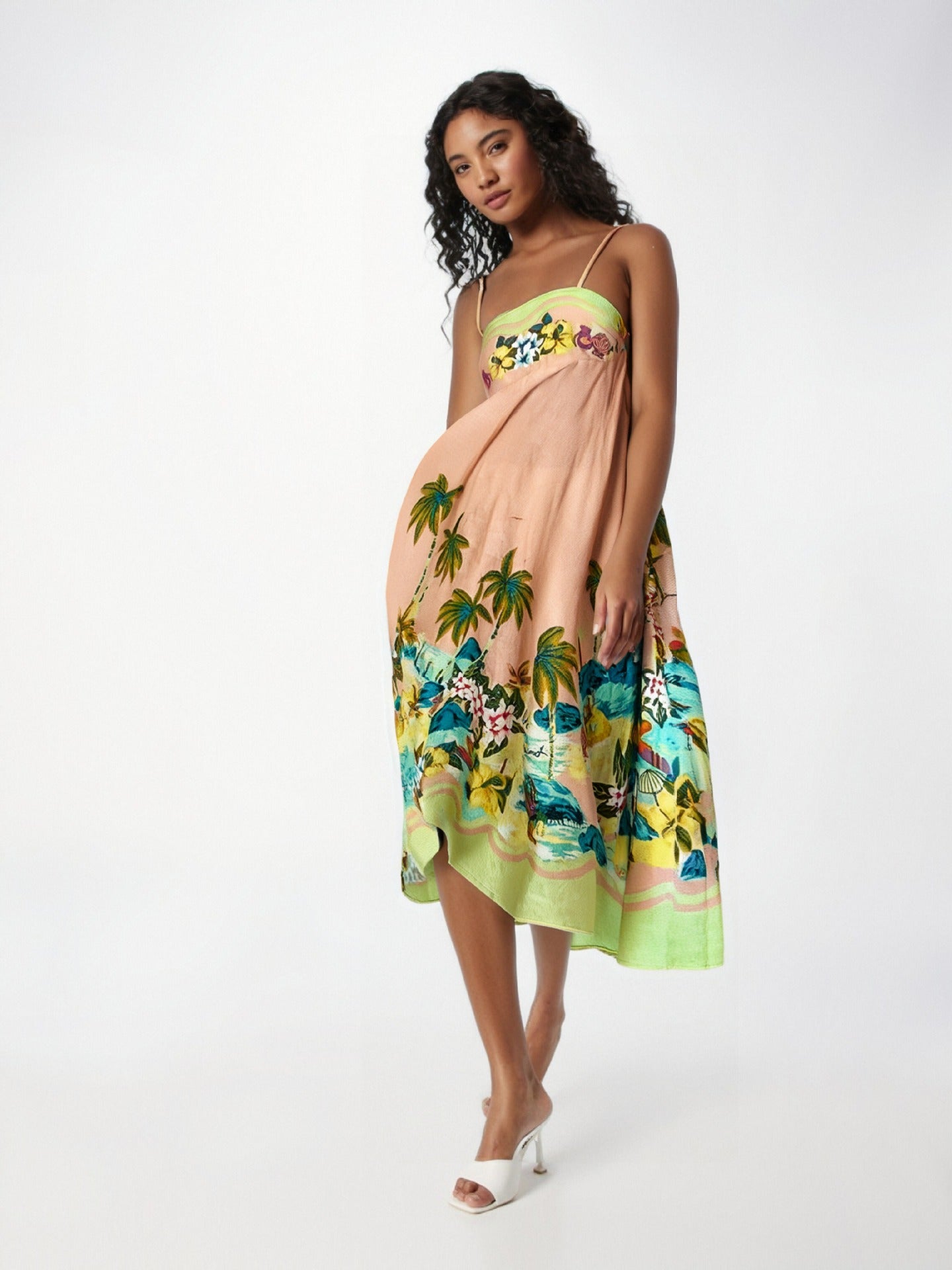 Robe longue femme – Tissu fluide – Imprimé abstrait – Taille haute confortable
