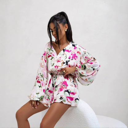 Combinaison Femme – Tissu Fluide Respirant – Manches Longues – Imprimé Abstrait – Taille Cintrée