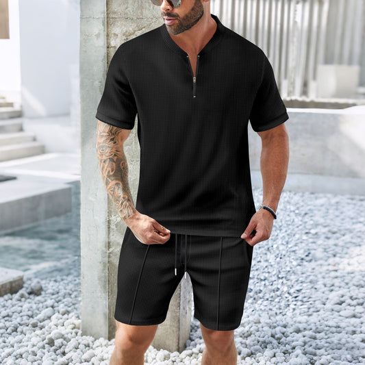 Ensemble de sport homme – Coupe décontractée – T-shirt zippé manches courtes
