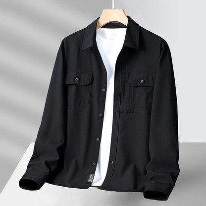 Chemise homme manches longues – Coupe décontractée – Tissu léger respirant – Style utilitaire multipoches
