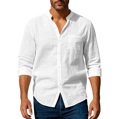 Men's shirt – Breathable linen – Relaxed fit – Band collar – Buttoned cuffs