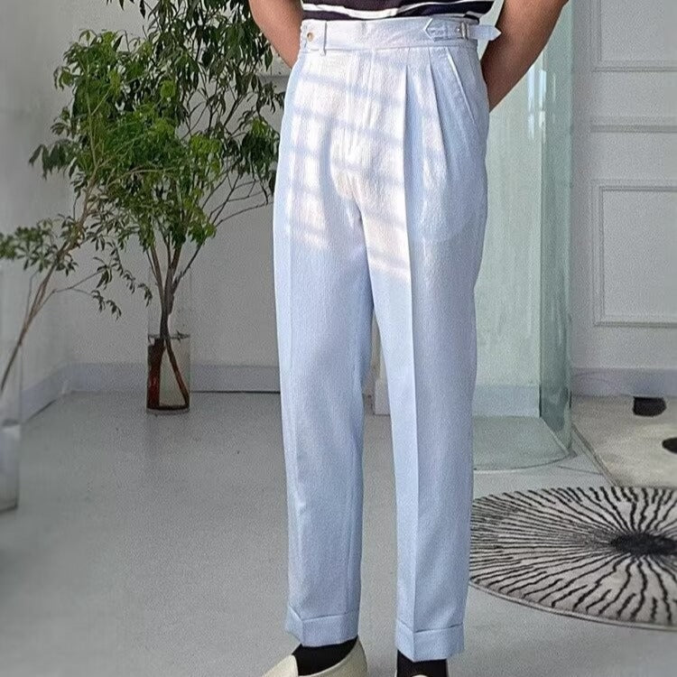 Pantalon homme droit – Taille haute – Tissu respirant texturé – Finitions élégantes