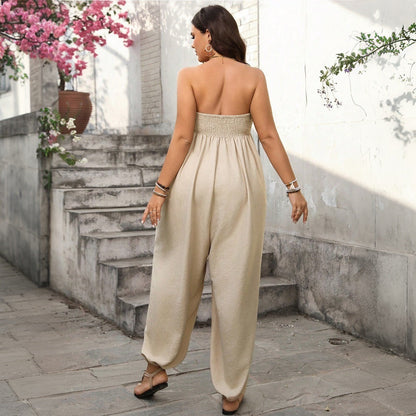 Combinaison femme – Coupe ample – Bustier smocké – Poches – Chevilles élastiques