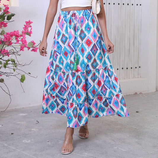 Jupe longue femme – Coupe fluide – Taille ajustable – Tissu léger – Style bohème