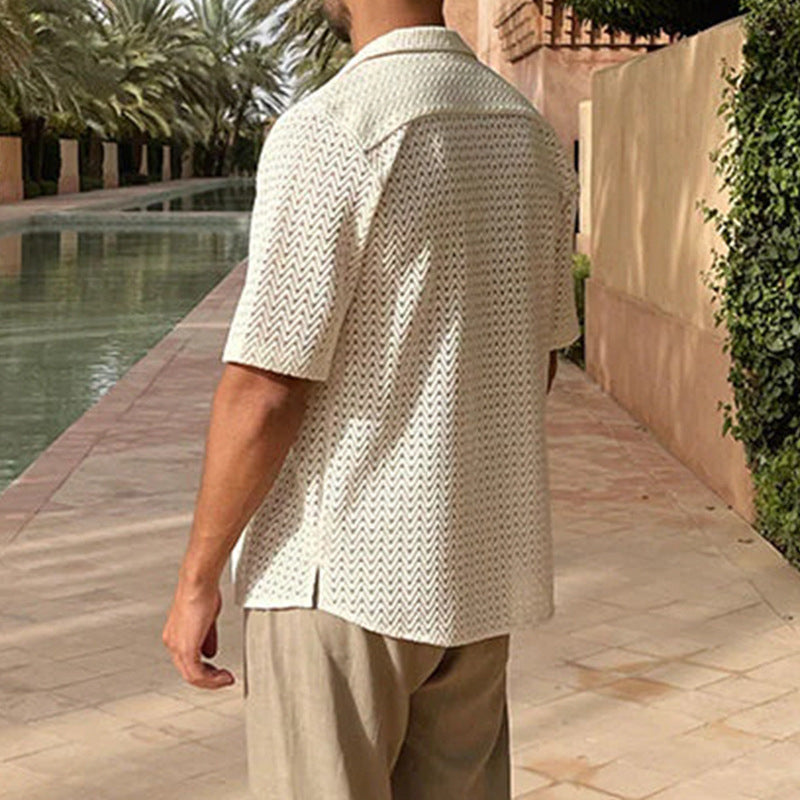 Cardigan homme – Coupe slim – Maille légère – Manches courtes – Boutonnage classique
