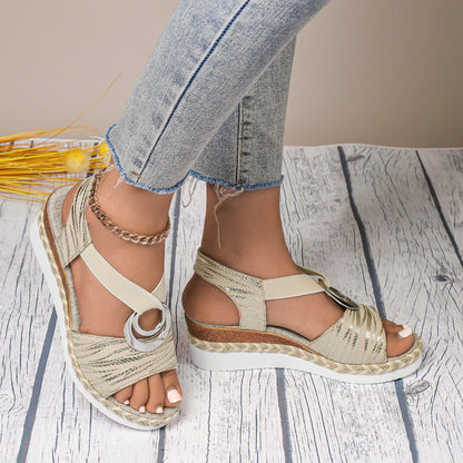 Sandales orthopédiques femme – Semelle fibres naturelles – Talon compensé – Bout ouvert