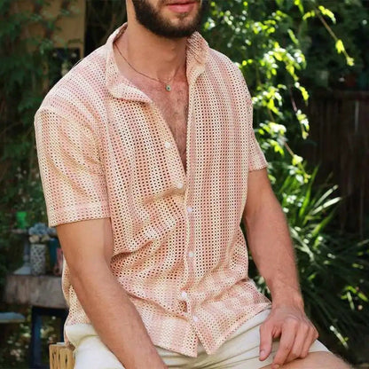Chemise Homme en Maille – Coupe Décontractée – Manches Courtes – Boutonnée – Aérée
