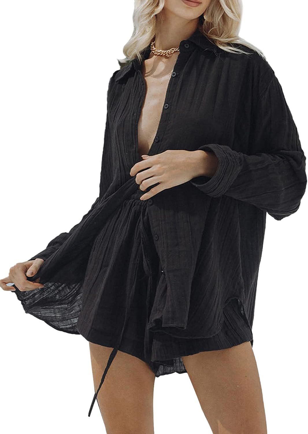 Ensemble deux pièces pour femme - Top à manches longues ample - Taille élastiquée pour une coupe décontractée