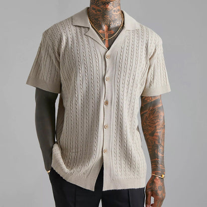 Men's button-up shirt – Soft knit – Relaxed fit – Short sleeves