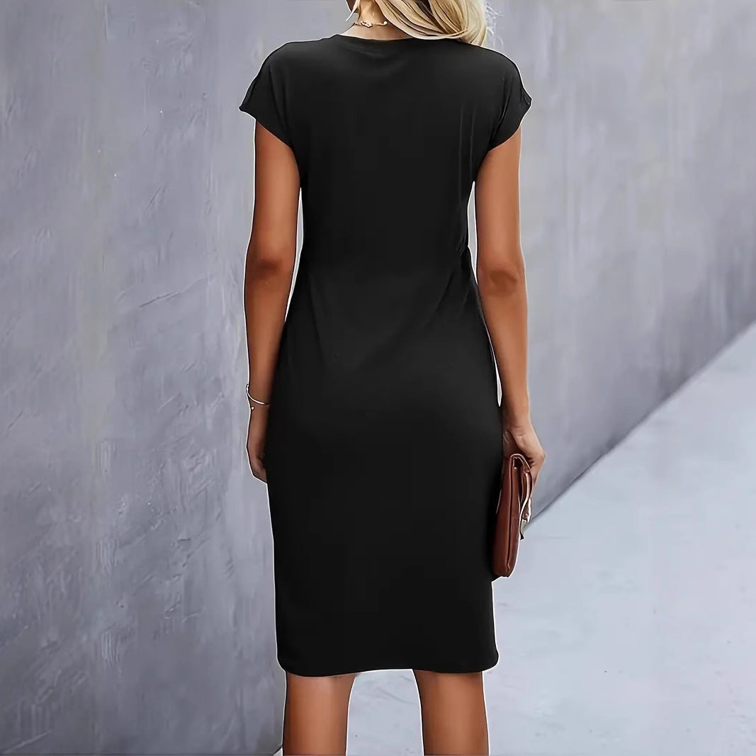 Robe femme moulante – Coupe ajustée – Manches courtes – Col rond – Nœud latéral