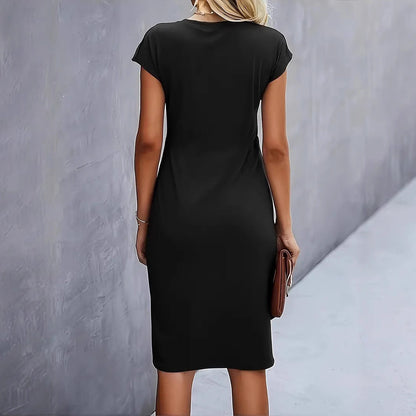 Robe femme moulante – Coupe ajustée – Manches courtes – Col rond – Nœud latéral