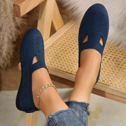 Chaussures slip-on femme – Tricot doux – Bout rond – Respirantes confort orthopédique