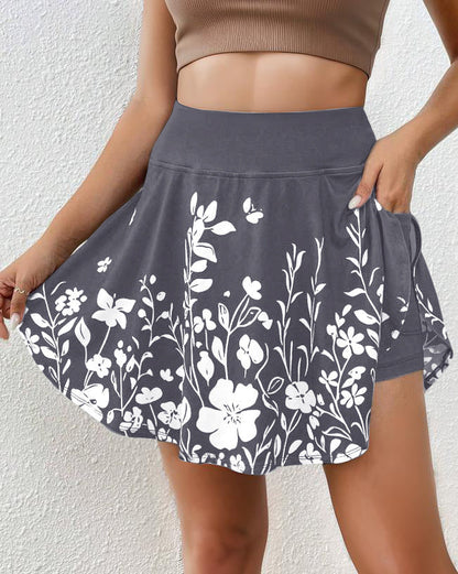 Jupe-Short Femme – Imprimé Fleuri – Taille Élastique – Coupe Ample
