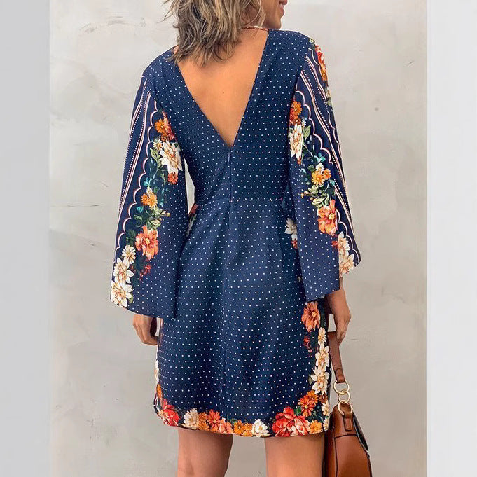 Robe femme – Coupe ample – Imprimé bohème fleuri – Manches évasées – Coton léger