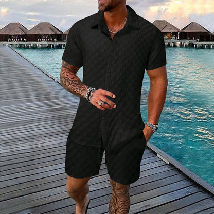 Ensemble homme deux pièces – Jacquard léger – Coupe décontractée – Chemise col à revers