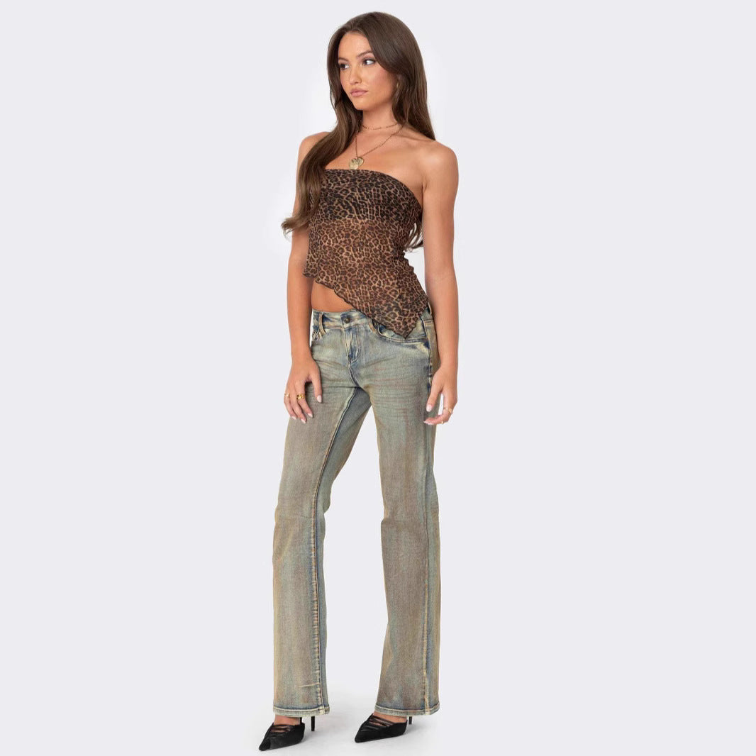 Haut tube femme – Coupe slim – Sans bretelles – Imprimé audacieux – Ourlet asymétrique