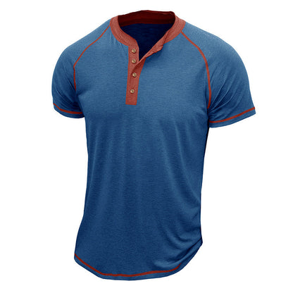 Chemise Henley homme – Coton mélangé – Coupe régulière – Manches courtes – Détails contrastés