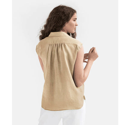 Blouse Femme Sans Manches – Coupe Ample – Tissu Respirant – Col Classique Boutonné