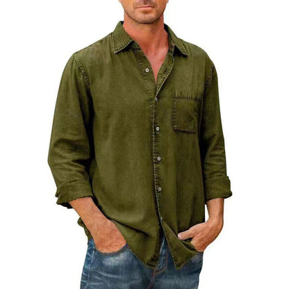 Chemise homme décontractée – Coupe droite – Tissu respirant – Manches longues – Poche poitrine