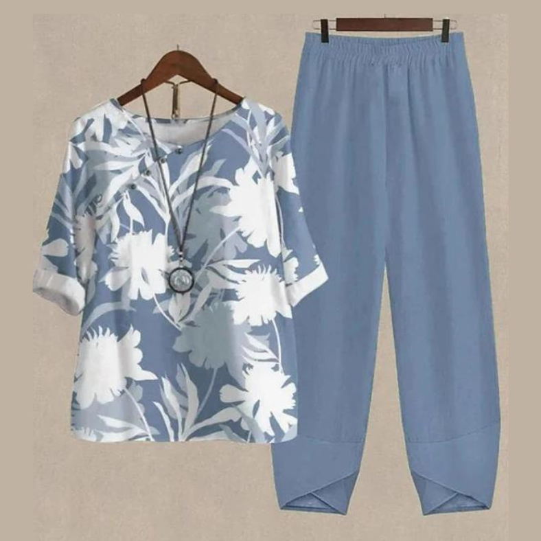 Ensemble Femme – Haut Manches Courtes Imprimé Papillons – Pantalon Large Taille Élastique – Coupe Décontractée – Tissu Respirant