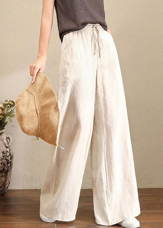 Pantalon femme droit – Coupe décontractée – Taille élastique – Lien ajustable