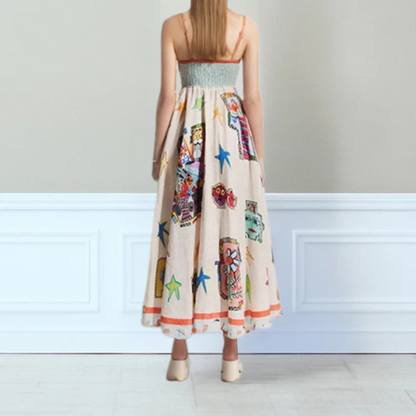 Robe longue femme – Coupe évasée – Bretelles fines – Décolleté carré – Tissu léger